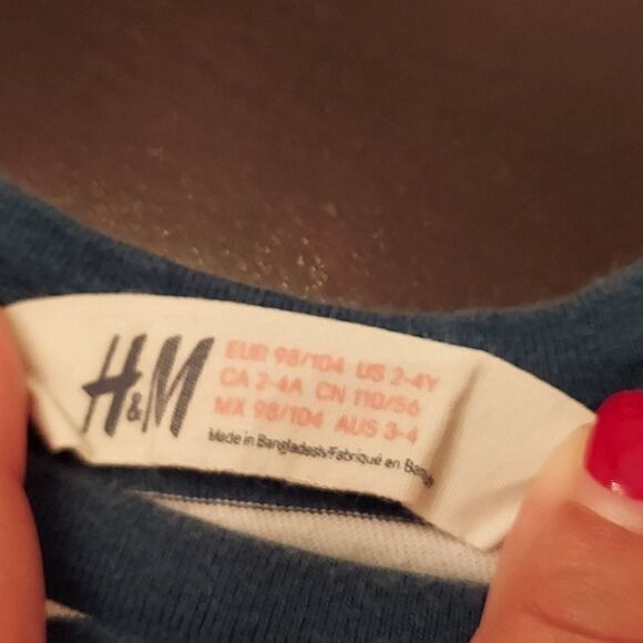 H&M Green Striped Dinosaur Long Sleeve T Shirt 2-4 - Picture 2 of 2